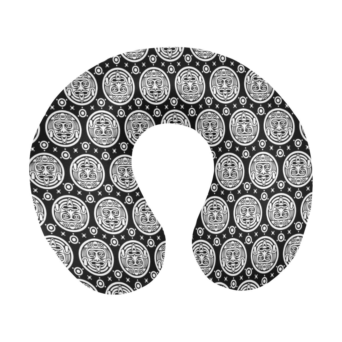 Calendar Aztec White Black Print Pattern U-Shaped Travel Neck Pillow-JTAMIGO.COM