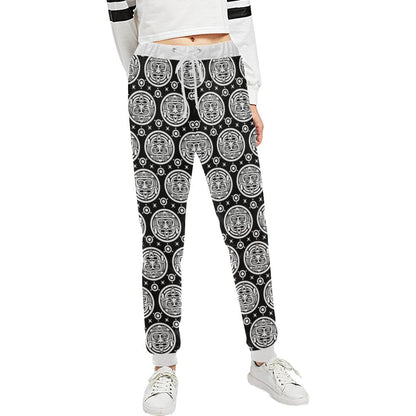 Calendar Aztec White Black Print Pattern Unisex Casual Sweatpants (Model L11)-JTAMIGO.COM