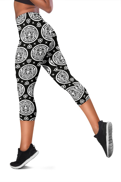 Calendar Aztec White Black Print Pattern Women Capris