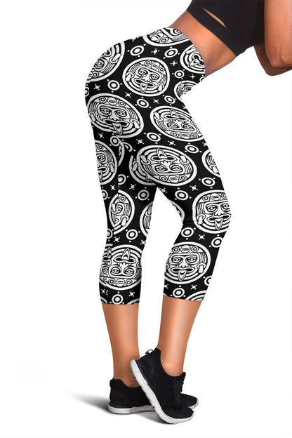 Calendar Aztec White Black Print Pattern Women Capris