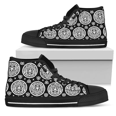 Calendar Aztec White Black Print Pattern Women High Top Shoes