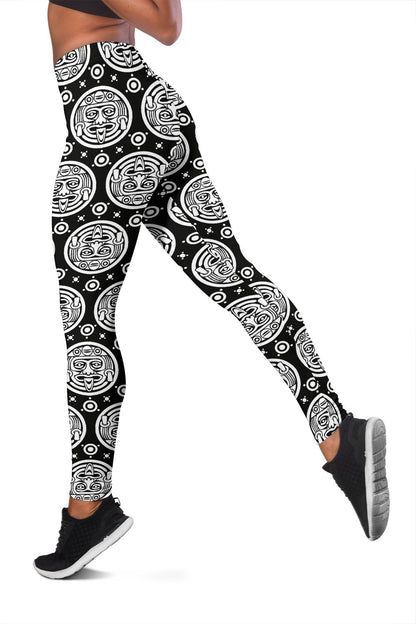 Calendar Aztec White Black Print Pattern Women Leggings