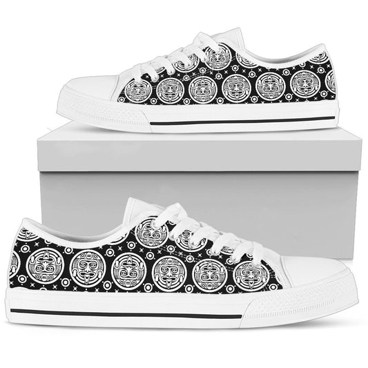 Calendar Aztec White Black Print Pattern Women Low Top Shoes
