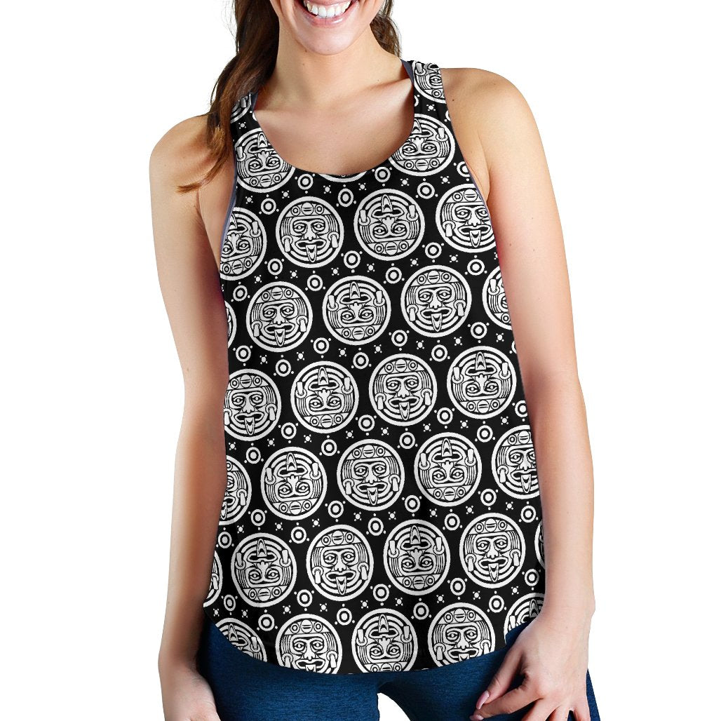 Calendar Aztec White Black Print Pattern Women Racerback Tank Top