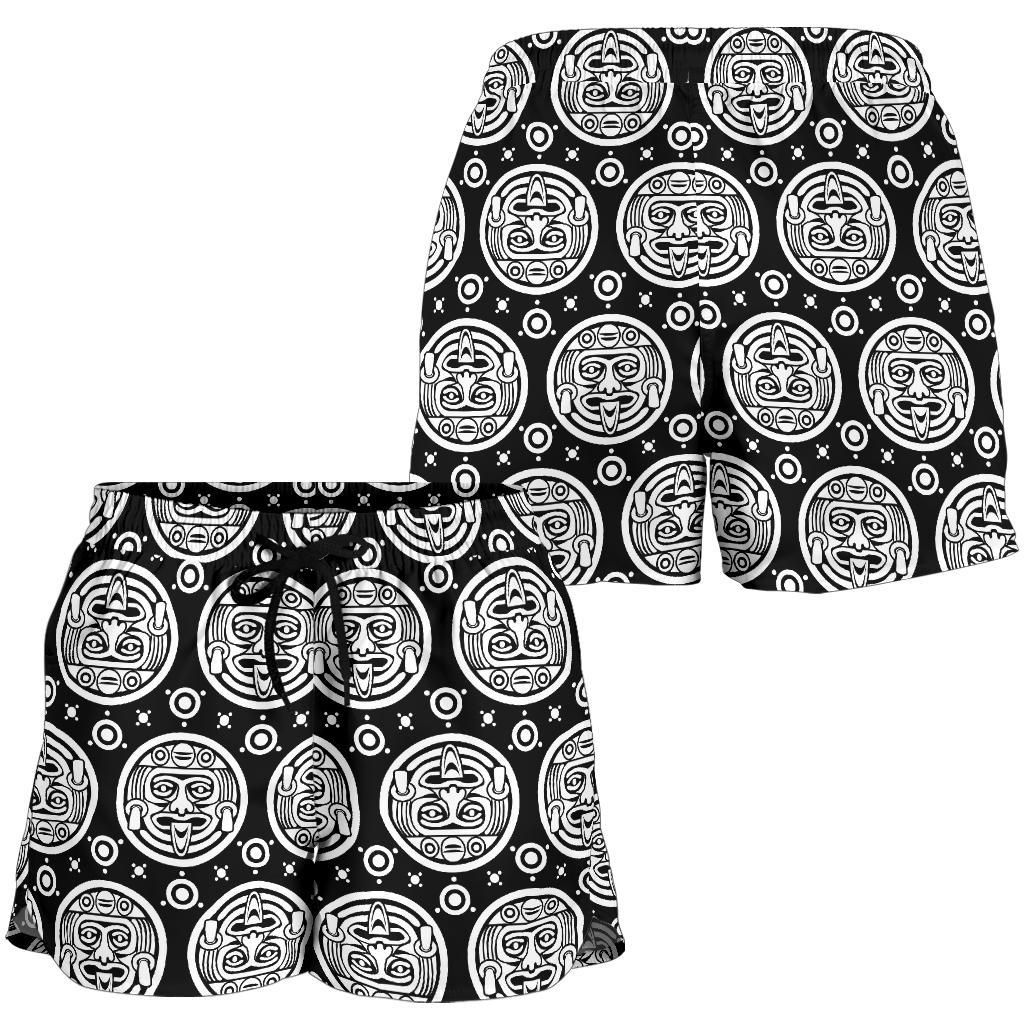 Calendar Aztec White Black Print Pattern Women Shorts-JTAMIGO.COM