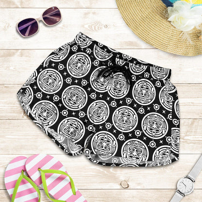 Calendar Aztec White Black Print Pattern Women Shorts-JTAMIGO.COM