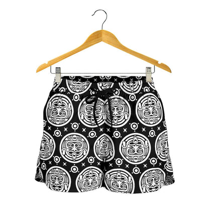 Calendar Aztec White Black Print Pattern Women Shorts-JTAMIGO.COM