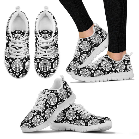 Calendar Aztec White Black Print Pattern Women Sneakers Shoes