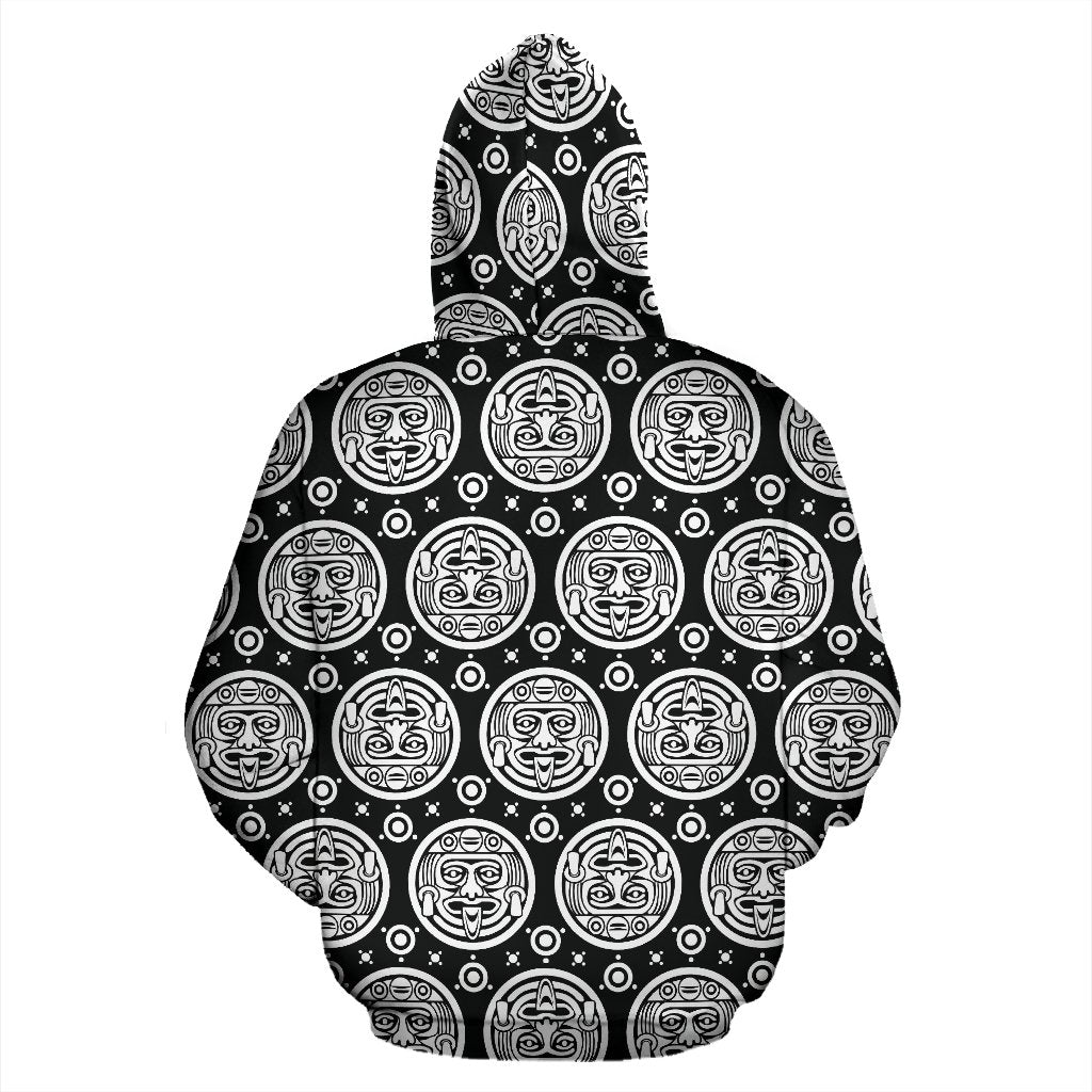 Calendar Aztec White Black Print Pattern Zip Up Hoodie