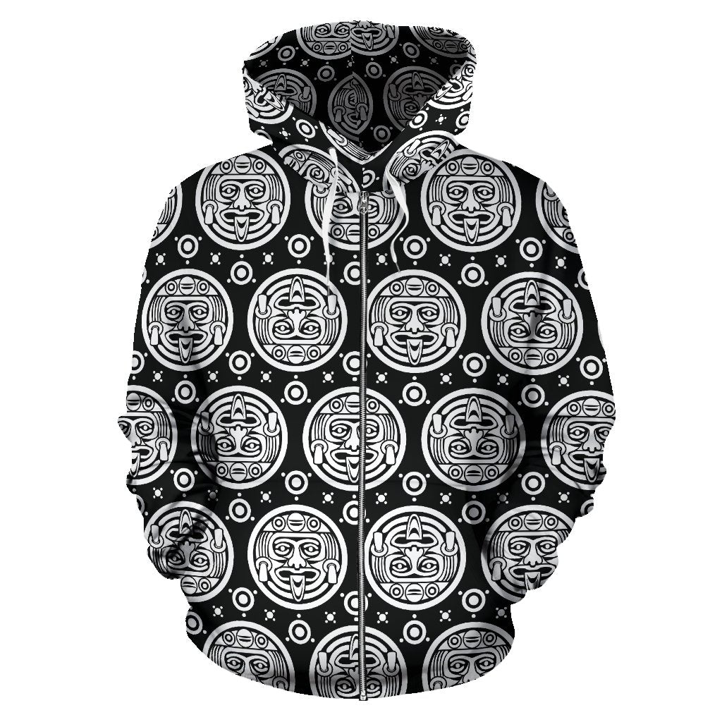 Calendar Aztec White Black Print Pattern Zip Up Hoodie