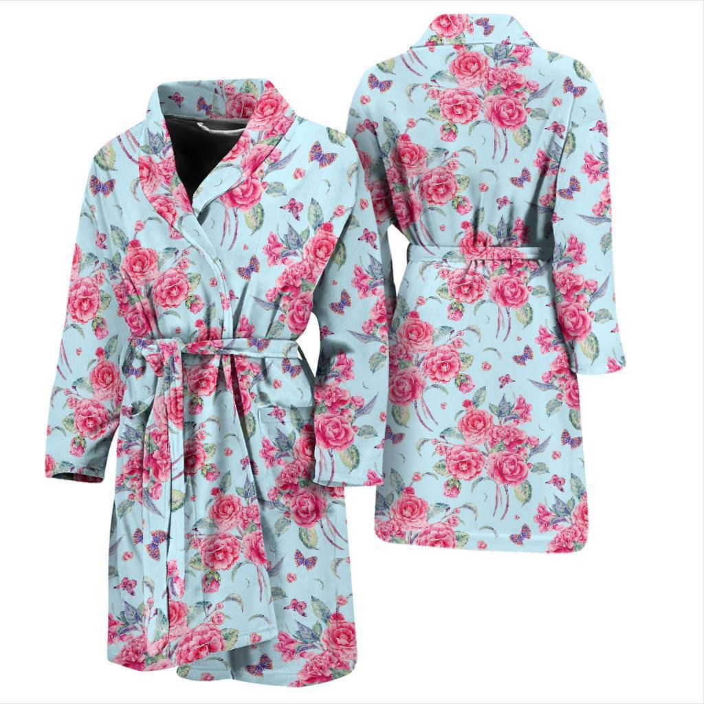 Camellia Pattern Print Design 01 Men Bathrobe-JORJUNE.COM