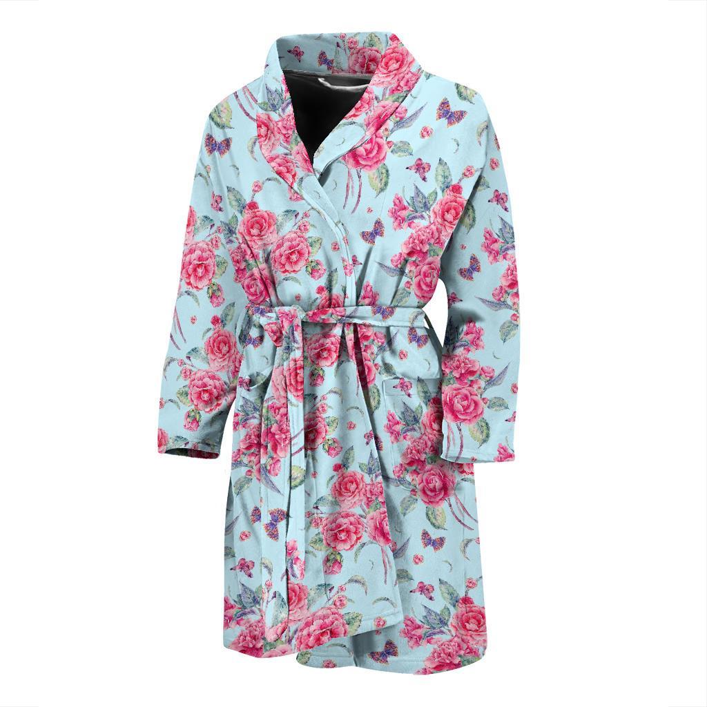 Camellia Pattern Print Design 01 Men Bathrobe-JORJUNE.COM