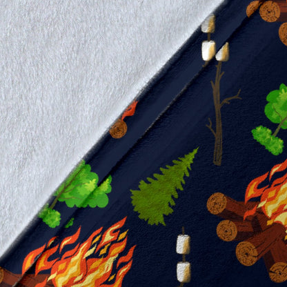 Camfire Marshmallow Camping Design Print Fleece Blanket