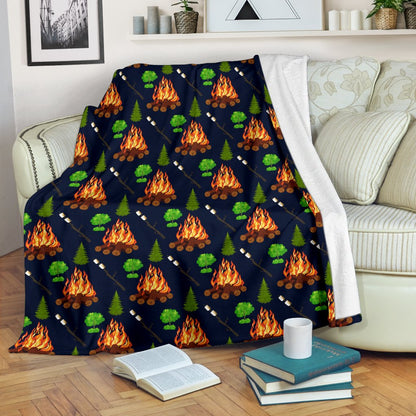 Camfire Marshmallow Camping Design Print Fleece Blanket