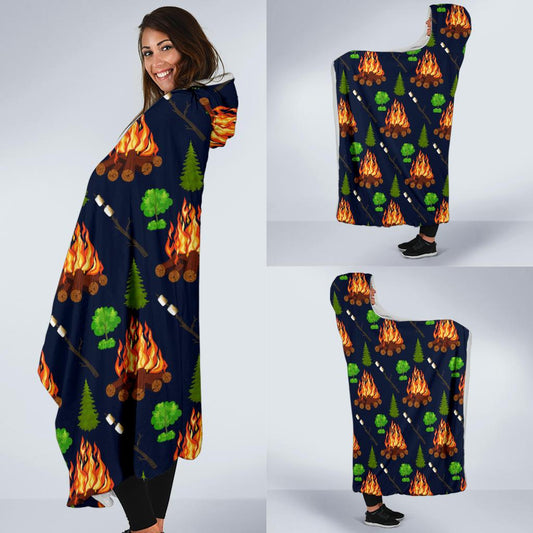Camfire marshmallow Camping Design Print Hooded Blanket-JTAMIGO.COM