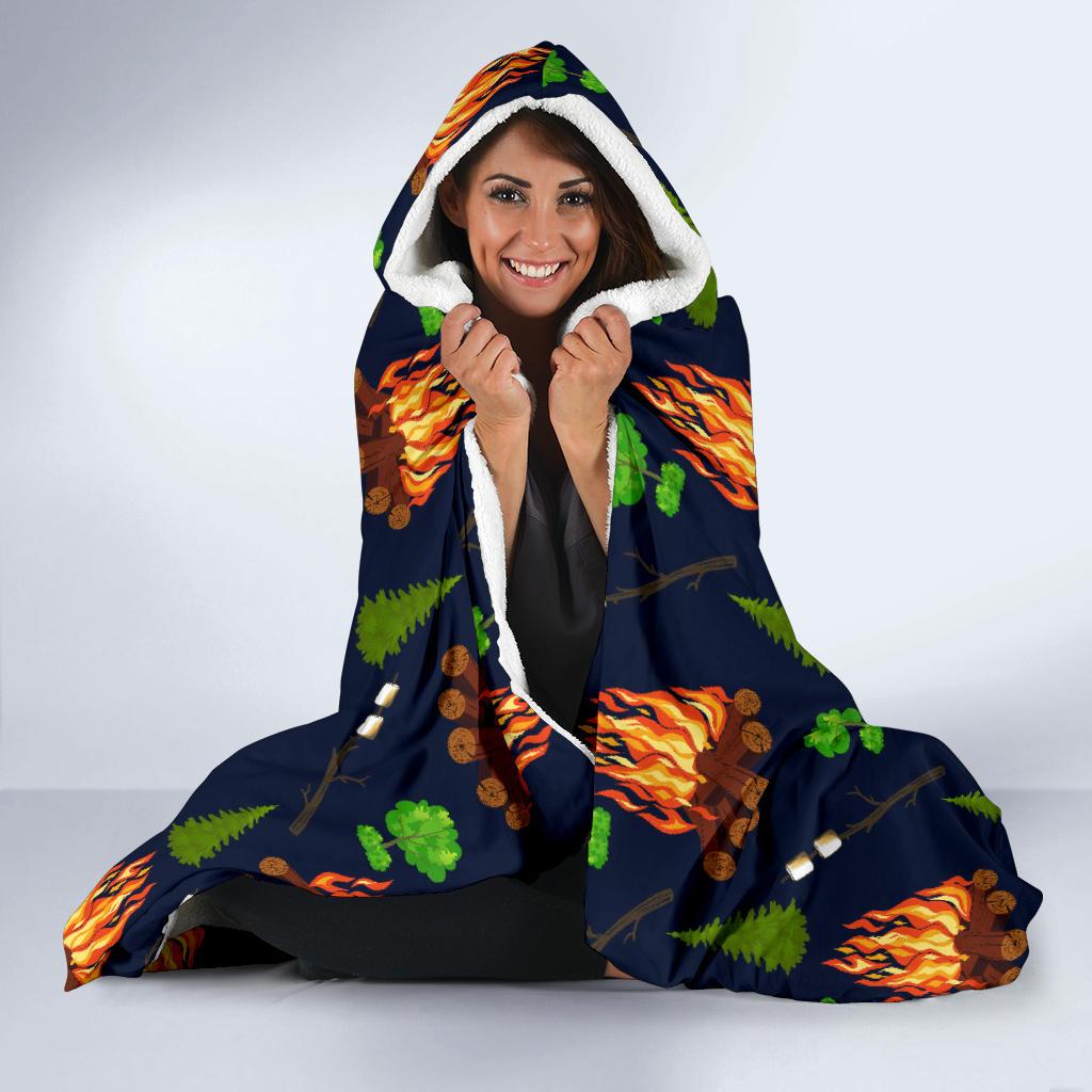 Camfire marshmallow Camping Design Print Hooded Blanket-JTAMIGO.COM