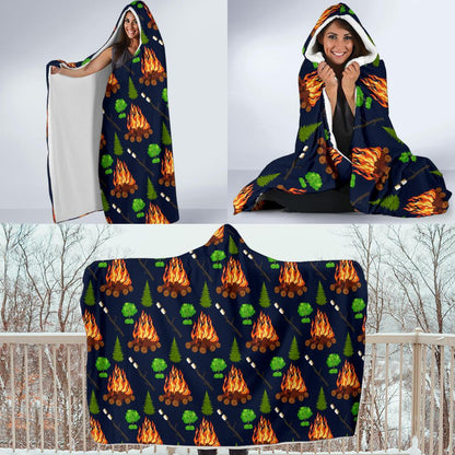 Camfire marshmallow Camping Design Print Hooded Blanket-JTAMIGO.COM