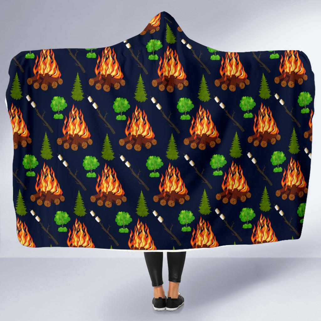 Camfire marshmallow Camping Design Print Hooded Blanket-JTAMIGO.COM