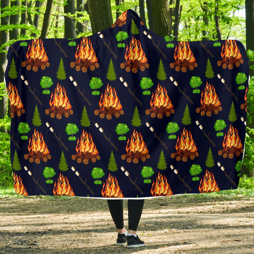 Camfire marshmallow Camping Design Print Hooded Blanket-JTAMIGO.COM