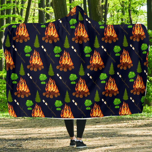 Camfire marshmallow Camping Design Print Hooded Blanket-JTAMIGO.COM