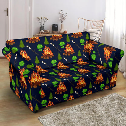 Camfire marshmallow Camping Design Print Loveseat Slipcover-JTAMIGO.COM