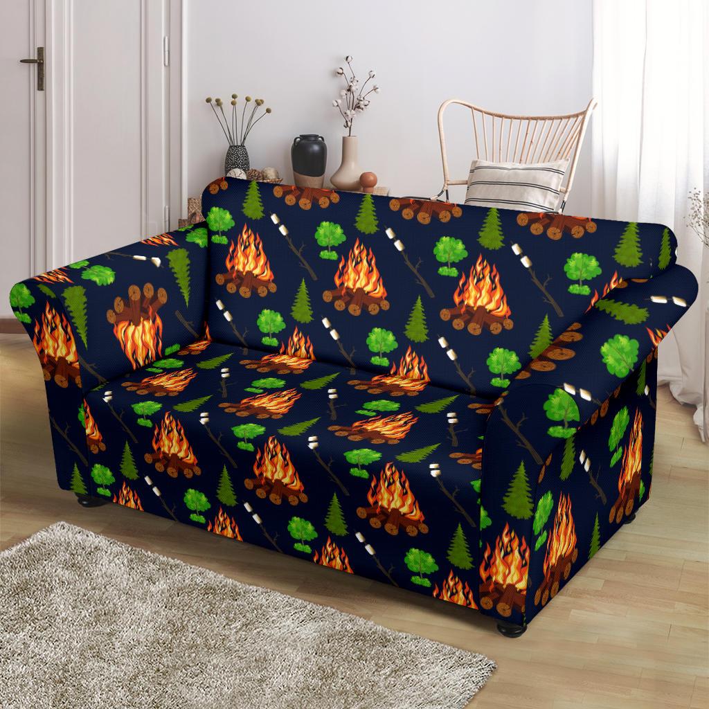 Camfire marshmallow Camping Design Print Loveseat Slipcover-JTAMIGO.COM