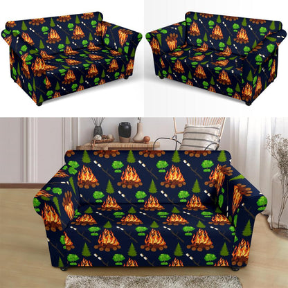 Camfire marshmallow Camping Design Print Loveseat Slipcover-JTAMIGO.COM