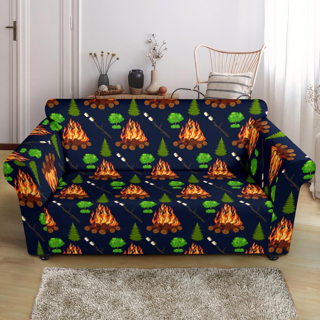 Camfire marshmallow Camping Design Print Loveseat Slipcover-JTAMIGO.COM