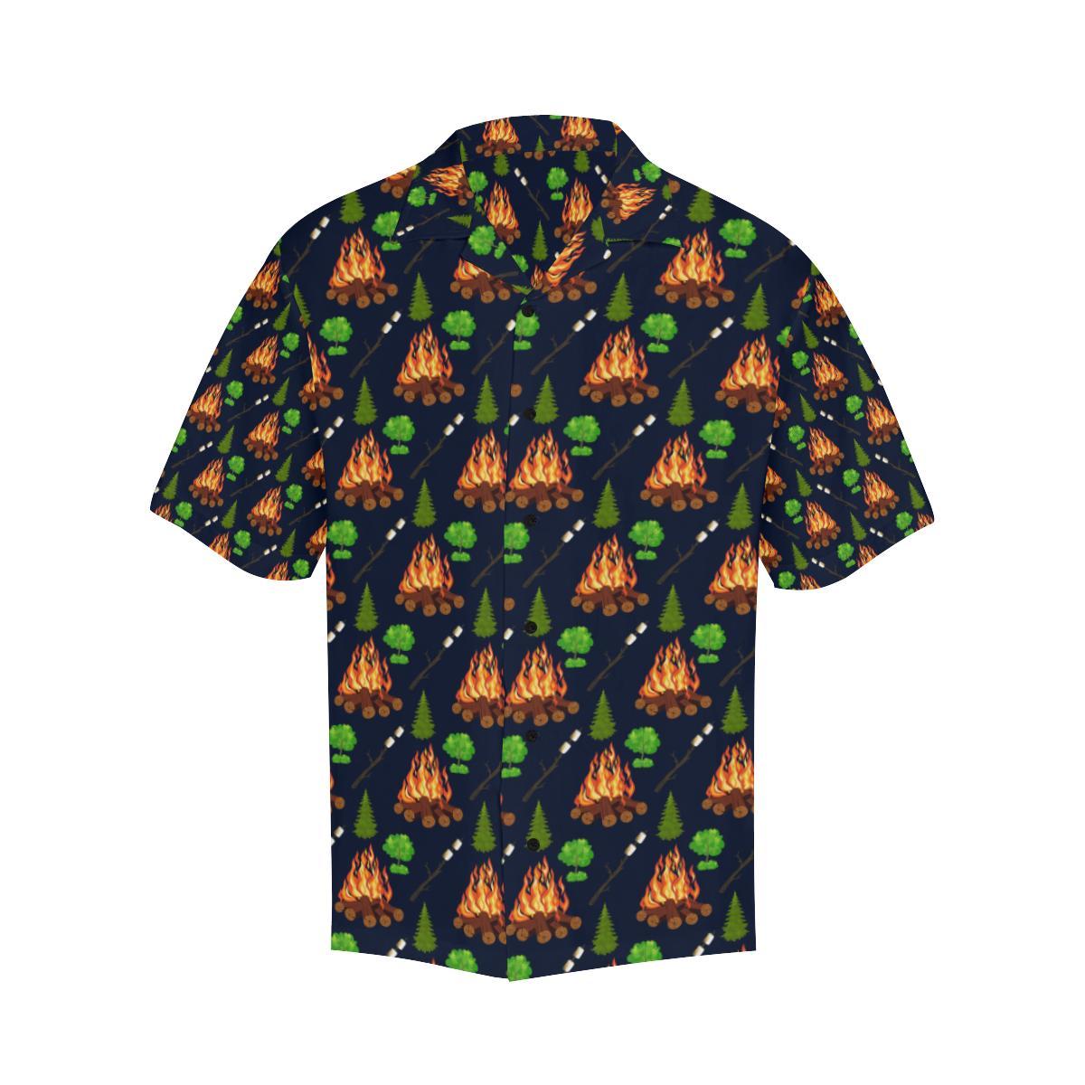 Camfire marshmallow Camping Design Print Men Aloha Hawaiian Shirt