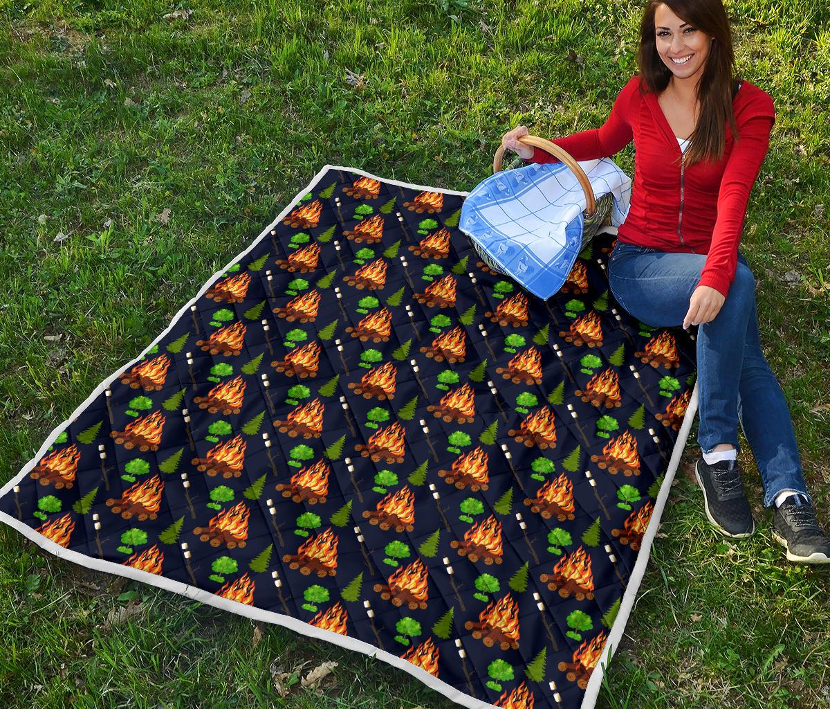 Camfire marshmallow Camping Design Print Premium Quilt-JTAMIGO.COM