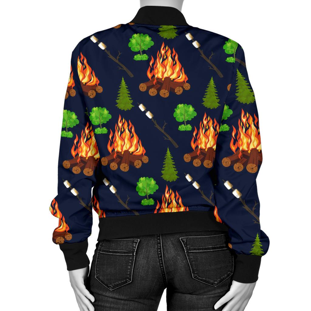 Camfire Marshmallow Camping Design Print Women Casual Bomber Jacket