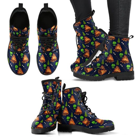 Camfire marshmallow Camping Design Print Women Leather Boots-JTAMIGO.COM