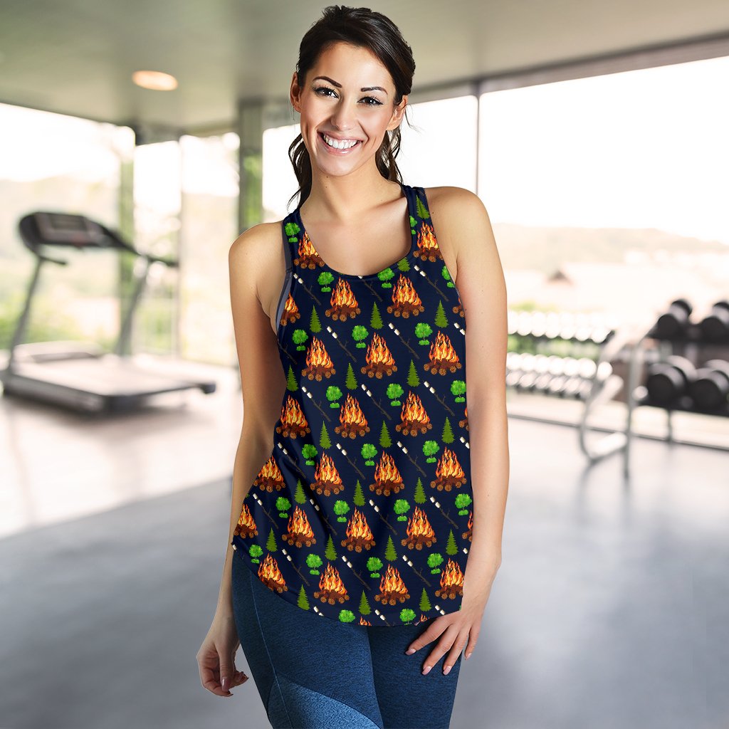 Camfire Marshmallow Camping Design Print Women Racerback Tank Top