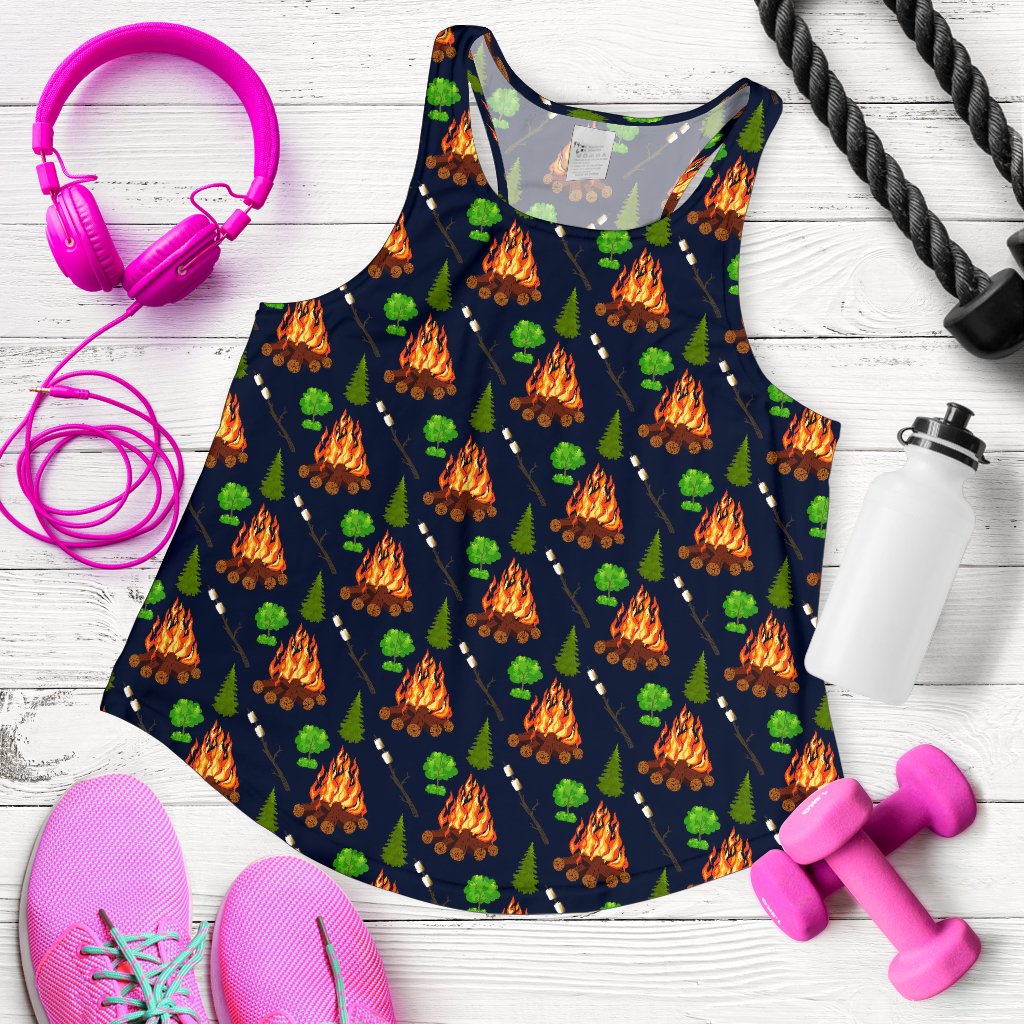 Camfire Marshmallow Camping Design Print Women Racerback Tank Top