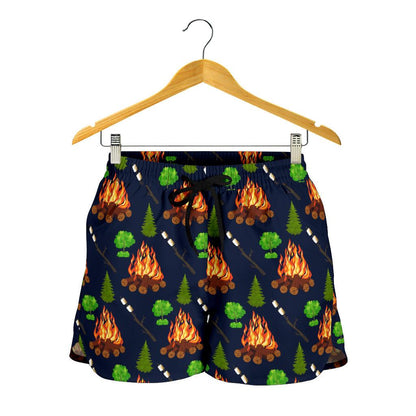 Camfire marshmallow Camping Design Print Women Shorts-JTAMIGO.COM