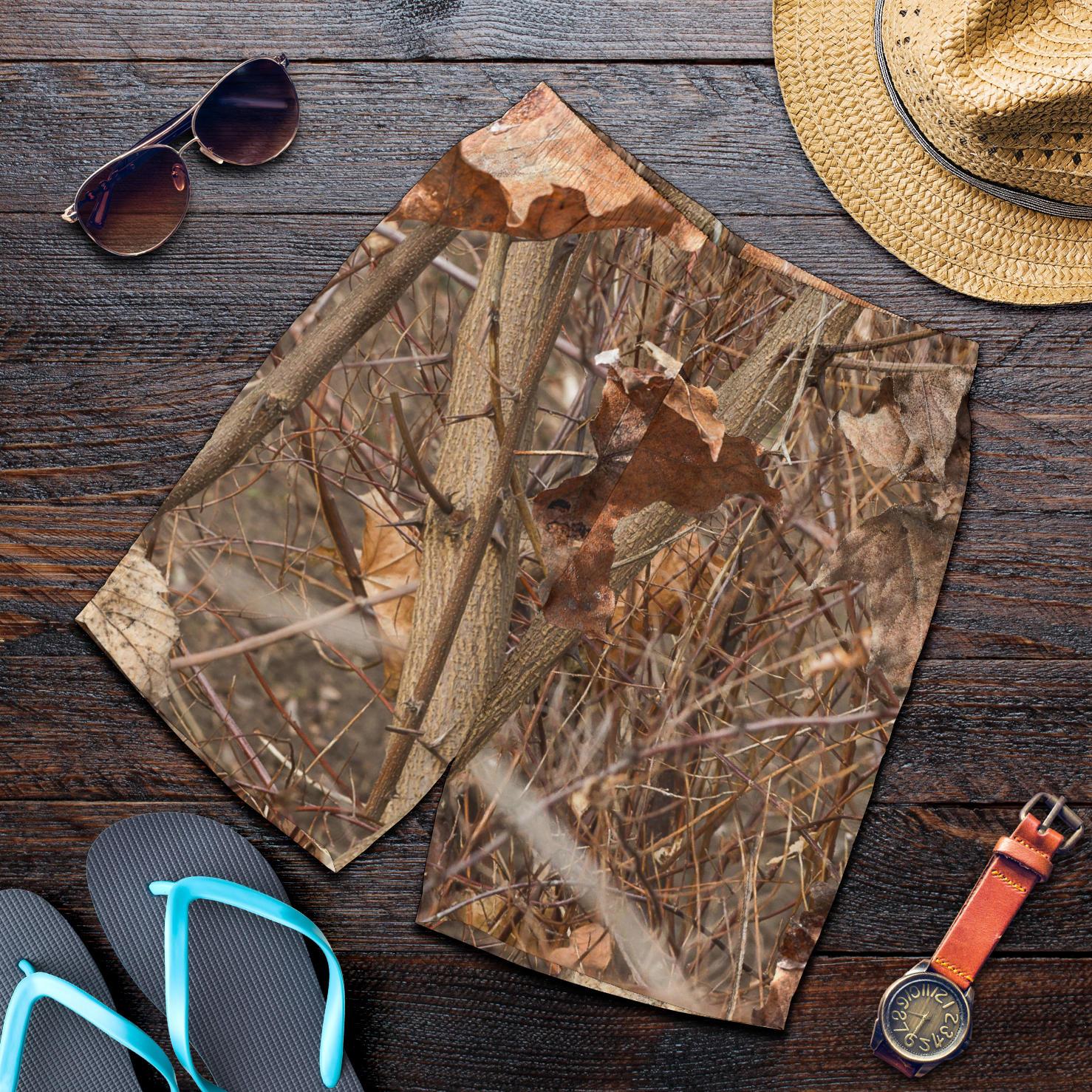 Camo Realistic Tree Forest Autumn Print Mens Shorts-JTAMIGO.COM