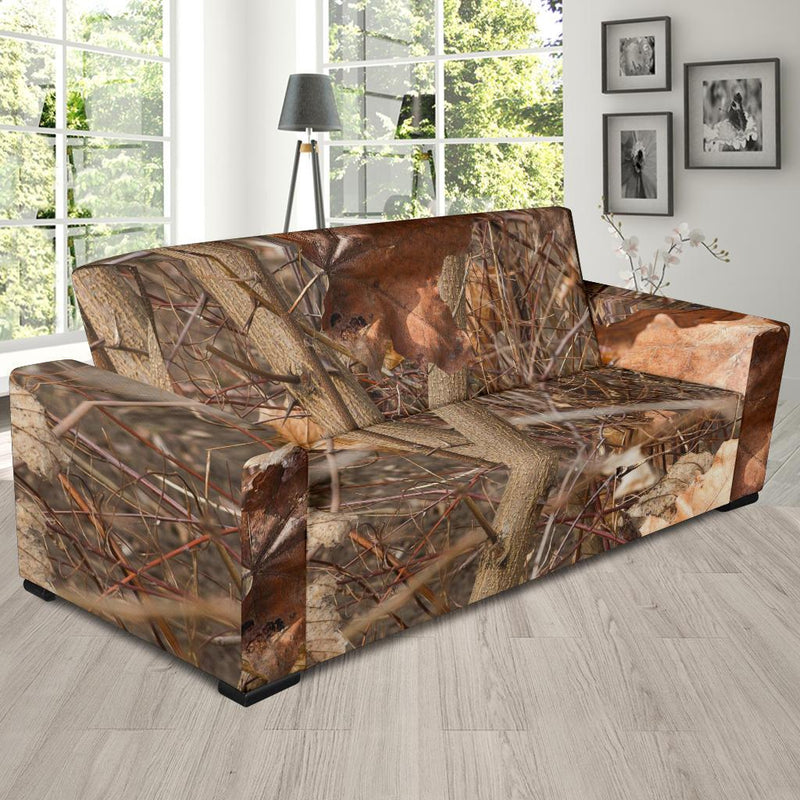 Camo Realistic Tree Forest Autumn Print Sofa Slipcover-JTAMIGO.COM