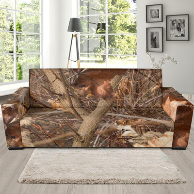 Camo Realistic Tree Forest Autumn Print Sofa Slipcover-JTAMIGO.COM