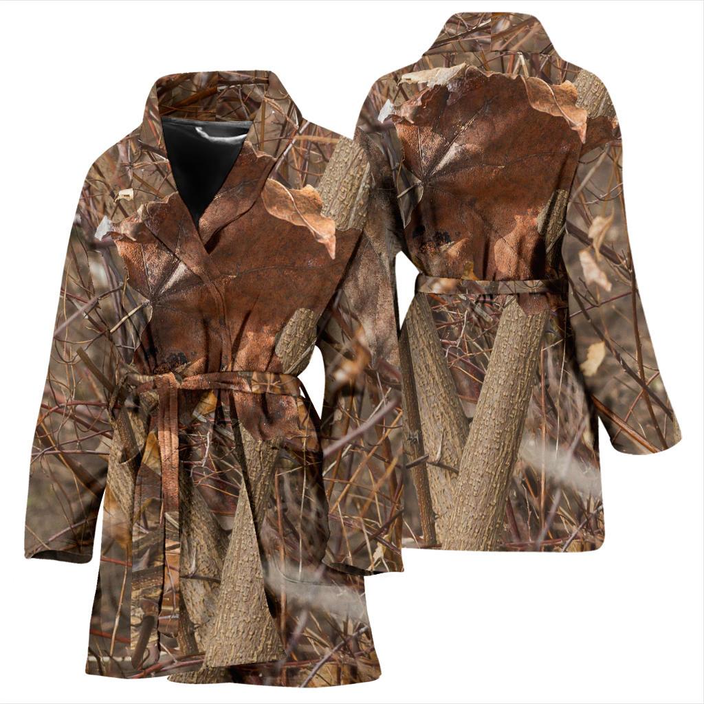 Camo Realistic Tree Forest Autumn Print Women Bath Robe-JTAMIGO.COM