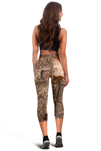 Camo Realistic Tree Forest Autumn Print Women Capris