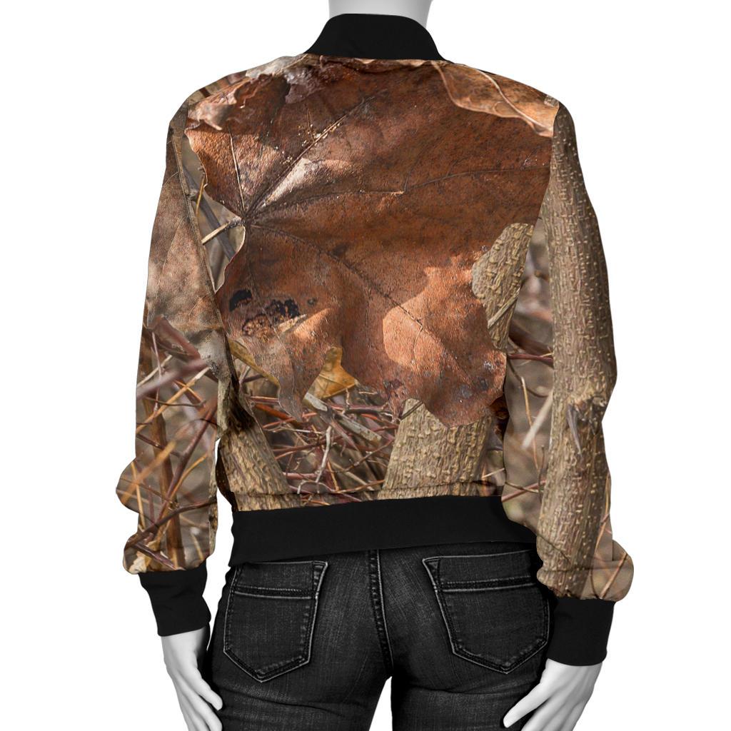 Camo Realistic Tree Forest Autumn Print Women Casual Bomber Jacket