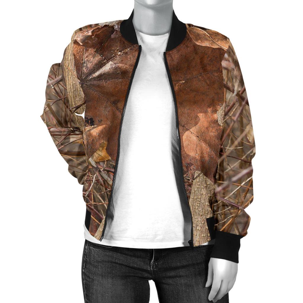 Camo Realistic Tree Forest Autumn Print Women Casual Bomber Jacket