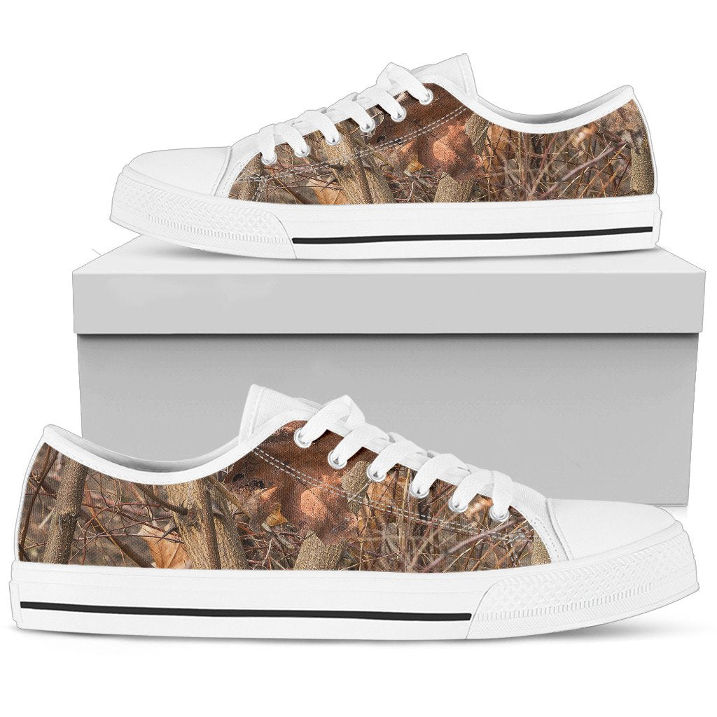 Camo Realistic Tree Forest Autumn Print Women Low Top Shoes