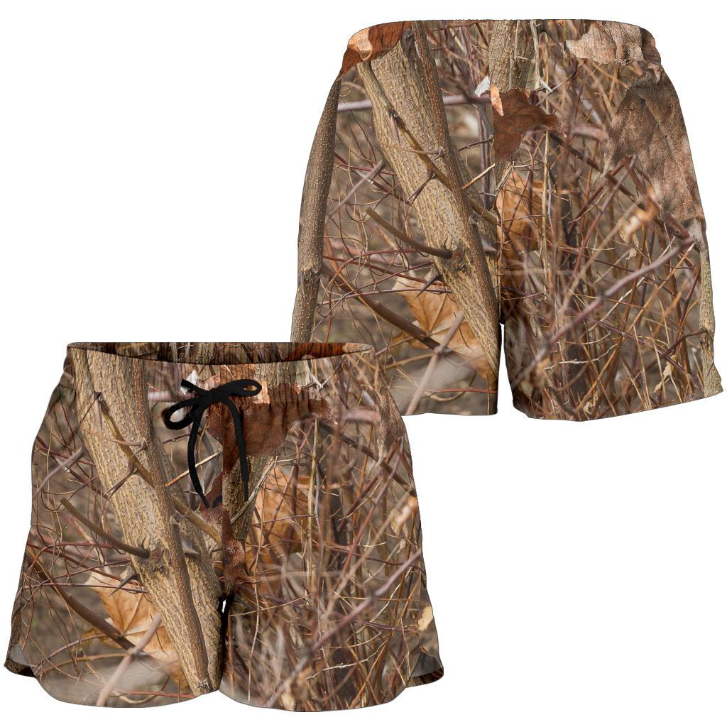 Camo Realistic Tree Forest Autumn Print Women Shorts-JTAMIGO.COM