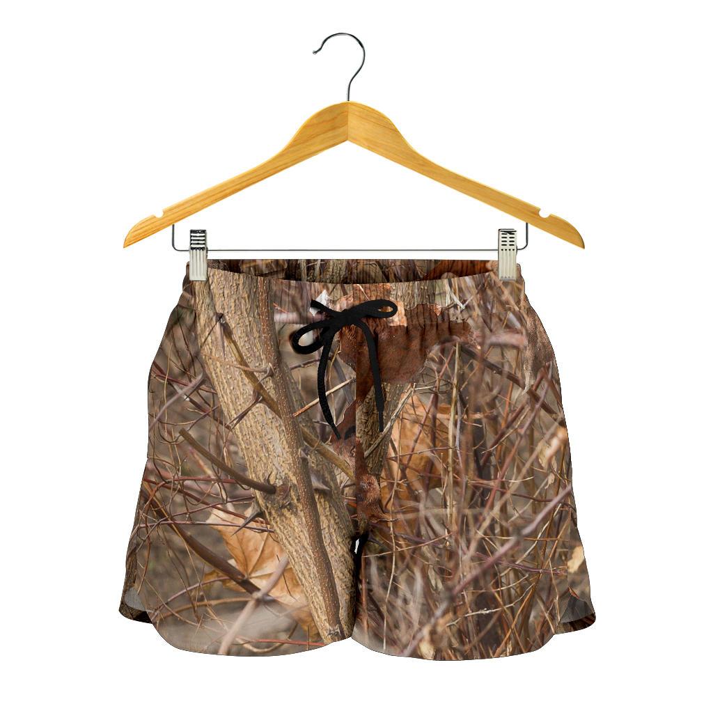 Camo Realistic Tree Forest Autumn Print Women Shorts-JTAMIGO.COM
