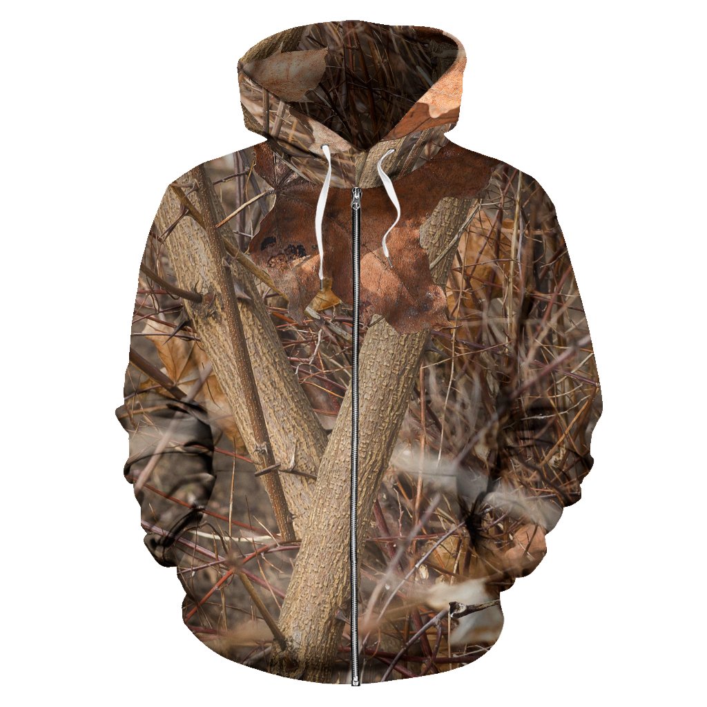 Camo Realistic Tree Forest Autumn Print Zip Up Hoodie