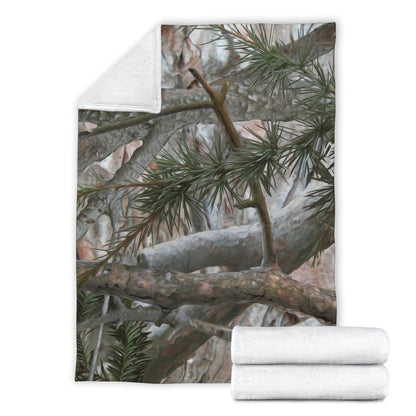 Camo Realistic Tree Forest Pattern Fleece Blanket