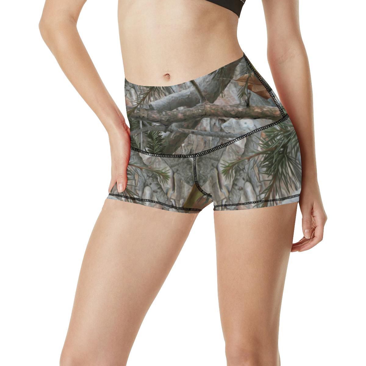 Camo Realistic Tree Forest Pattern High Waisted Spandex Shorts-JTAMIGO.COM