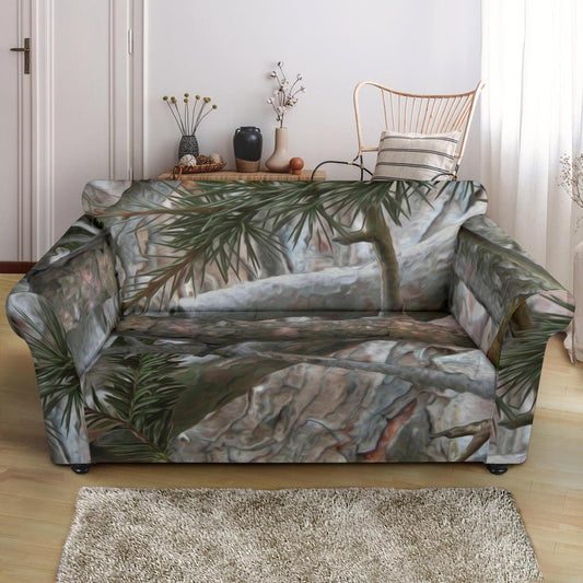Camo Realistic Tree Forest Pattern Loveseat Slipcover-JTAMIGO.COM