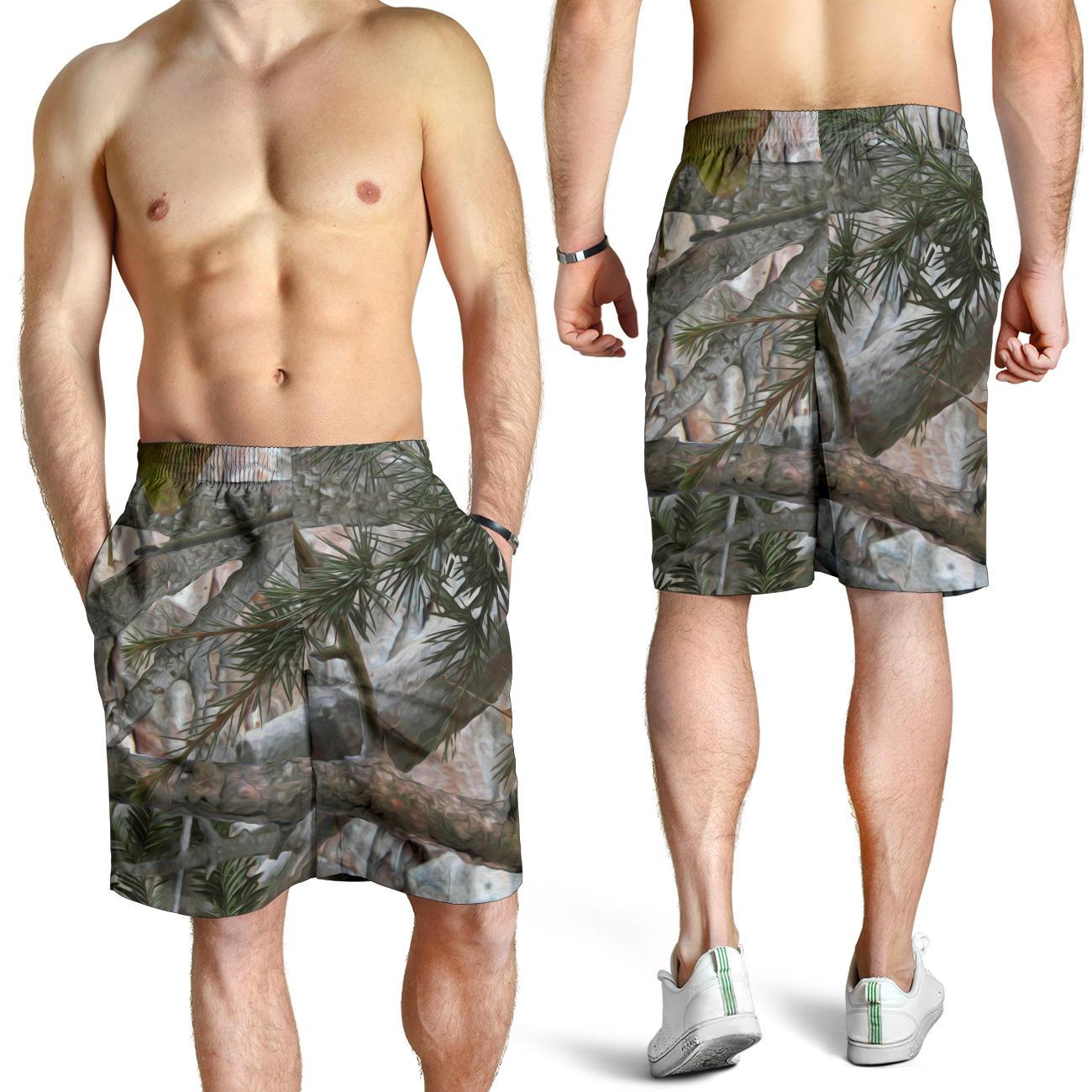 Camo Realistic Tree Forest Pattern Mens Shorts-JTAMIGO.COM